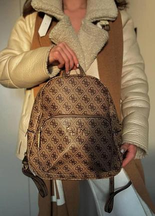 Брендовий міський рюкзак ручної поклажі для жінки guess шкіряна жіноча сумка гесс ранець для дівчини