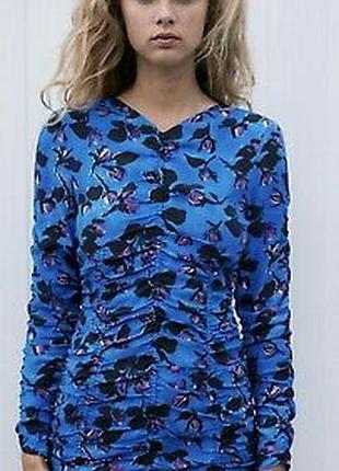 Распродажа! стильное платье платье драпировка цветочный принт, zara, рр l-xl