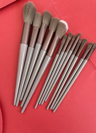 Набор кисточек для макияжа 13 шт / бежевые кисточки для макияжа