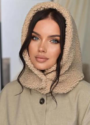 Капор з еко хутра тедді,капор на флісі,тедді капор,капор,капор жіночий