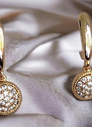 Сережки классические с камнем фианиом xuping, медицинское золото, ксюпинг гладкі з вісюлькою круглою