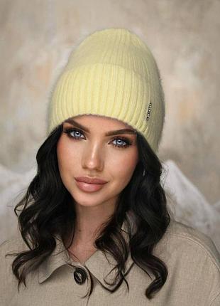 Шапка ангора зимова, повністю на флісі,шапка жіноча,шапка на флісі,шапка з відворотом жіноча