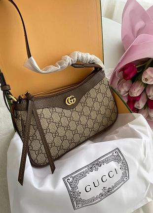 Кожаная сумочка багет gucci для девушки брендовая городская багетная сумка через плечо женская гуччи