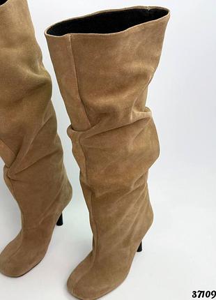 Женские сапоги на каблуке, натуральная замша, флис, 36-40р