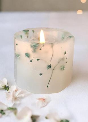 Природная гармония - свеча 5*5,5 см с зеленой гипсофилою, 15 часы горение, с ароматом жасмин