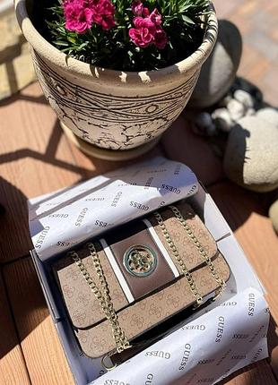 Женская сумка гесс брендовая городская сумочка через плечо для женщины guess кожаная для девушки коричневый