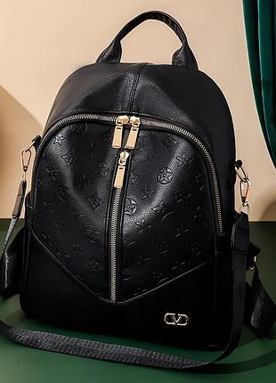 Женский рюкзак сумка городской кожаный стильный повседневный молодежный экокожа классический черный