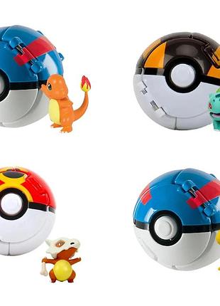 Набор игрушек "покебол" с фигурками покемонов: чармандер, псайдак, маровак, бульбазавр 4 шт