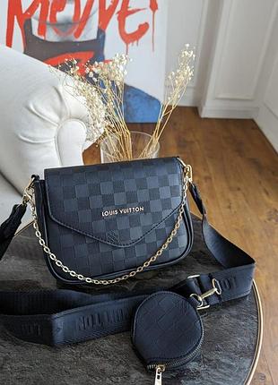 Сумка кросс боди louis vuitton 2 в 1 черная клетка е