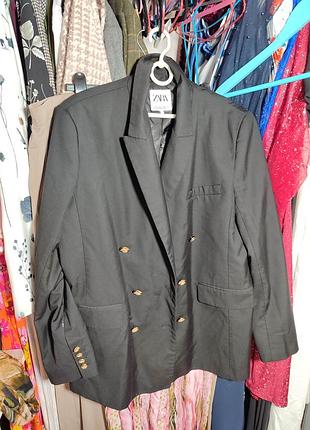 Черный женский пиджак жакет zara л хл с золотыми пуговицами