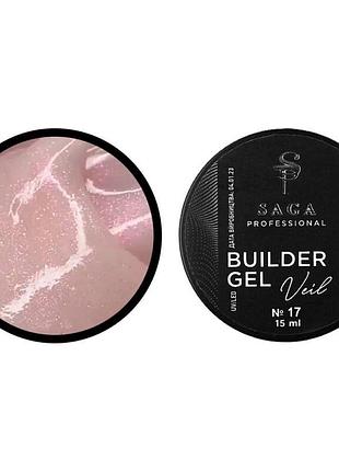 Гель для нарощування saga professional builder gel veil 17, персиковий з поталлю, 15 мл