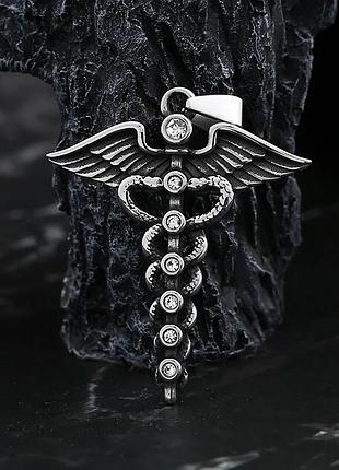 Подвеска кадуцей с цирконием из нержавеющей стали 316l, 4,6×3,9 см