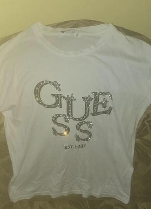 Белая футболка guess со стразами