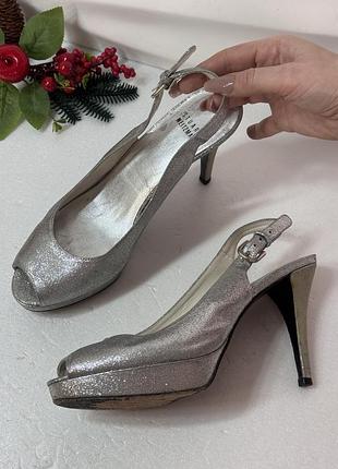 Серебряные блестящие серебристые вечерние нарядные босоножки stuart weitzman
