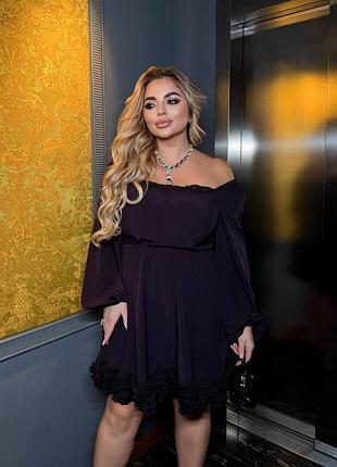 Платье мини с рюшами больших размеров фиолетовое