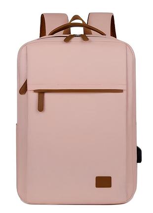 Рюкзак повседневный молодежный для ноутбука городской вместительный розовый плотный usb порт 19 литров