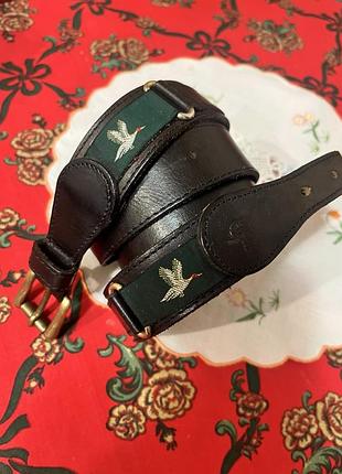 Кожаный винтажный ремень пояс в стиле ретро винтаж с утками уточками на пышную талию 90см+ vintage stories