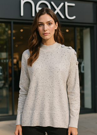 Жіночий светр  з гудзиками на плечі, м’який теплий трикотаж oversize / next / eu-42-44/ xl-2xl /стан дуже хороший !