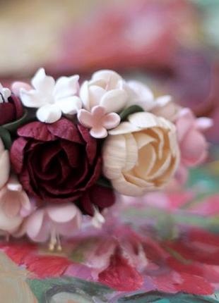 "бархатное утро" обруч/веночек с цветами ручной работы из полимерной глины