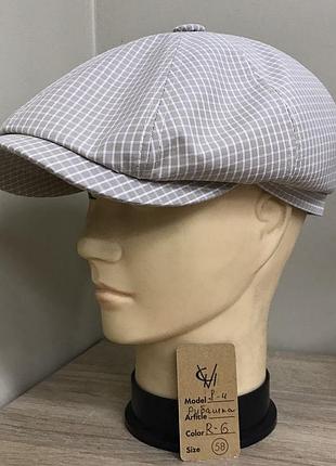 Кепка чоловіча восьмиклинка хуліганка 8 клинка comfort heads весна літо сорочкова тканина беж карта карта карта картата 58 см.