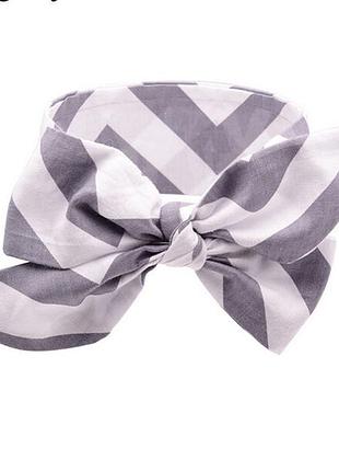 Пов'язка на голову для дівчинки великий бант сірий зигзаг