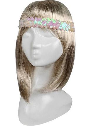 Біла пов'язка-гумка з паєтками на голову