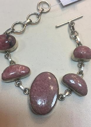 Браслет с родохрозитом. красивый браслет с натуральным камнем родохрозит в серебре индия