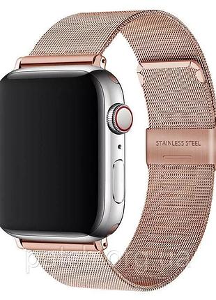 Ремешок для apple watch 38 / 40 / 42 / 44 мм, браслет из нержавеющей стали миланское плетение розовое золото