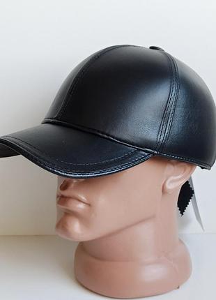 Бейсболка мужская натуральная кожа теплая fashion осень зима флисовый утеплитель уши цвет чёрный 58-59см.