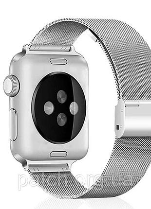 Ремешок для apple watch 38 / 40 / 42 / 44 мм, браслет из нержавеющей стали миланское плетение серебристый