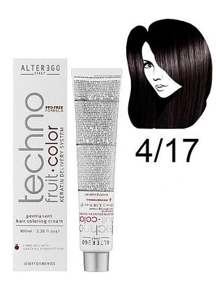 Alter ego techno fruit color permanent крем фарба технофрут колор 4/17 каштанова попілясто-коричнева