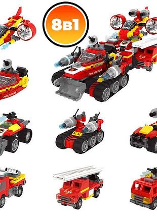 Большой конструктор трансформер 8в1 пожарная техника, на 578 детали, от 6 лет \ мегапожаромобиль