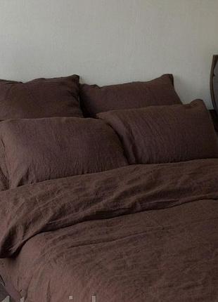 Постельное белье из льна темный шоколад двуспальный