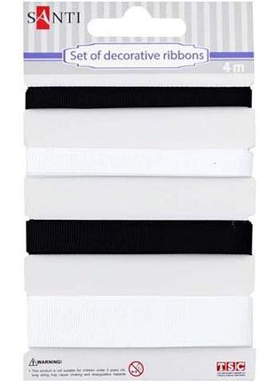 Набір стрічок декоративних santi 952006 7,10,13,20ммх100см чорно-білий