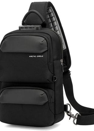 Однолямочний рюкзак ozuko 1033 міський чоловічий кодовий замок антизлодій чорний 7л