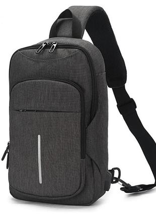 Однолямочный рюкзак ozuko 9047 мужской городской влагостойкий синий 7л темно-серый