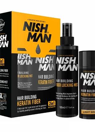 Набор для камуфлирования залысин светло-коричневый nishman hair building keratin fiber light brown