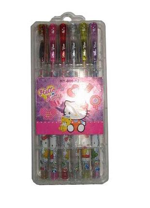 Набір гелевих ручок з блискітками "дісней" hy-006-12 "hello kitty" 12кол. (у футлярі)