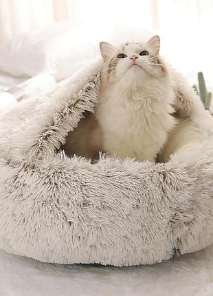 Уютный домик лежанка для кошек и собак / глубокое гнездо пуфик ракушка m (50 см) для животных до 3 кг (grey)