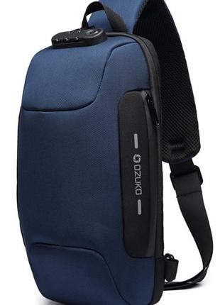 Однолямочный рюкзак ozuko 9223 кодовый замок 5л камуфляж синий