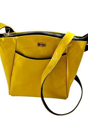 Женская маленькая сумочка желтая натуральная кожа