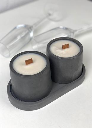 Набор соевых свечей в гипсовых кашпо minimal на подставке без аромата