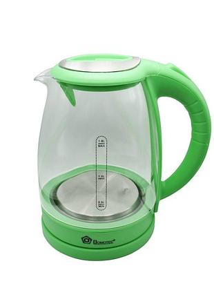 Чайник электрический стеклянный с подсветкой domotec ms-8112, 1.8 л, зеленый