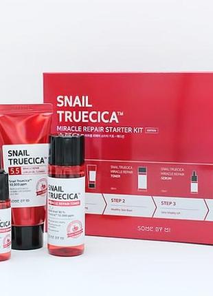 Восстанавливающий набор мини-средств с муцином улитки some by mi snail truecica miracle repair starter kit