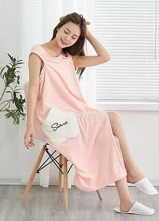 Женское полотенце-халат с микрофибры для бани, сауны и после душа розовый