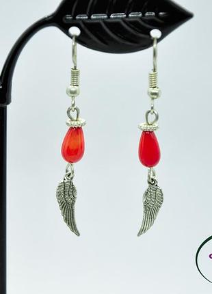 Серьги с кораллами. серьги коралл с крыльями арт. 77428
