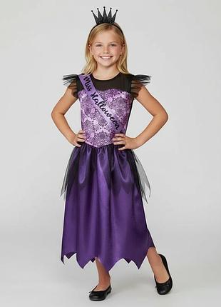 Карнавальный костюм для девочки miss halloween roman habermann (германия) платье с короной и лентой р-р 134-140