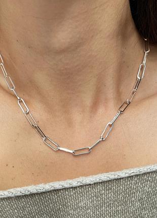 Стильное серебряное колье в виде крупной цепи на шею 45