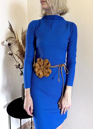 Пояс без пряжки женский ремень из экокожи с цветком, цвет карамель, ручная работа