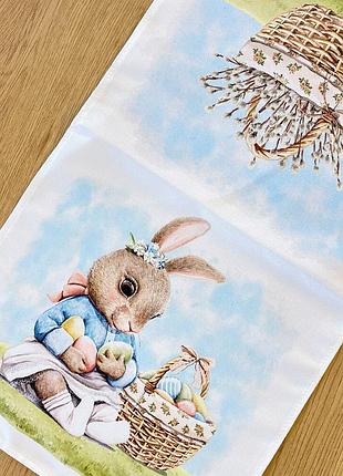 Салфетка 35x60 см для пасхальной корзины и стола с пасхальным кроликом белая